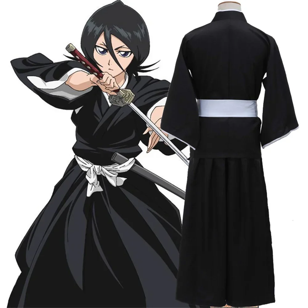 Bleek Solutions Kuchiki Rukia Shinigami Cosplay Kostuum Pruik Schoenen Set Halloween Voor Vrouw Mannen Kleding