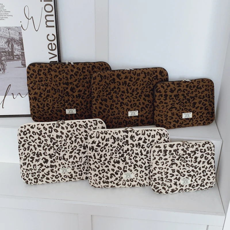 Lässige, leichte, tragbare Laptop-Aufbewahrungstasche aus Cord mit Leopardenmuster, Dekoration, 11/13/15 Zoll, geeignet für den täglichen Pendelverkehr – Detail 2