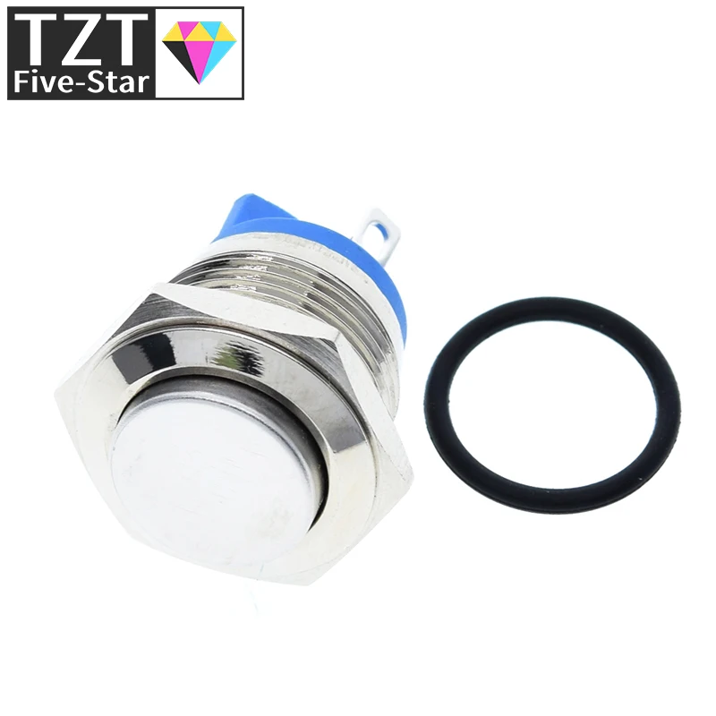 16mm metal push button waterproof nickel plated brass button switch press button reset 1NO high round momentary 16GT.F.L