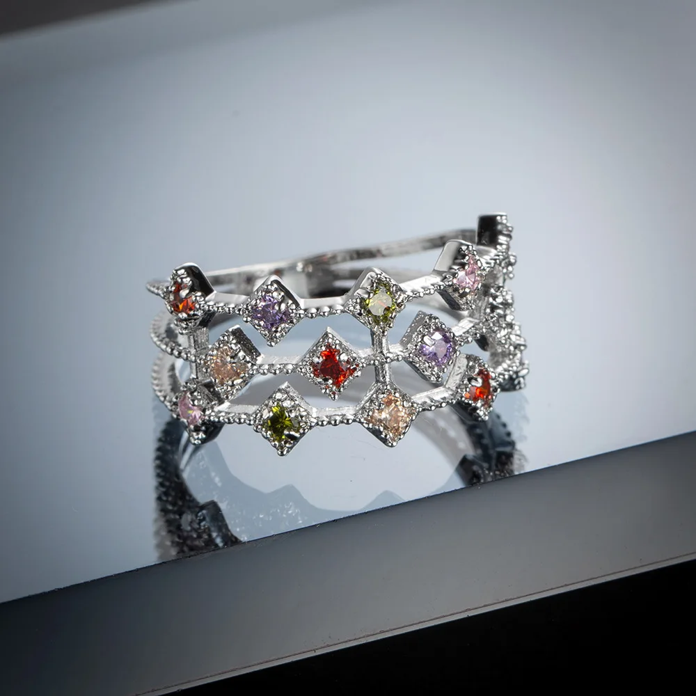 

Новые модные кольца из стерлингового серебра 925 пробы, женские свадебные три слоя, красочный кубический циркон, роскошные свадебные украшения из платы для невесты