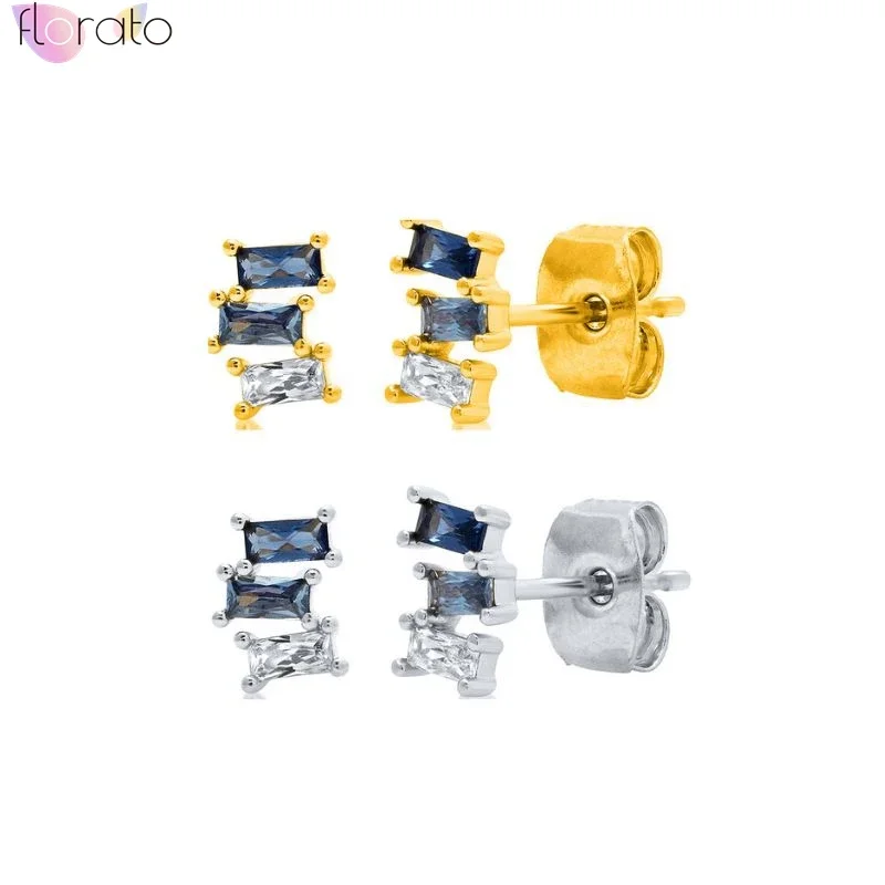 

2024 New 925 Sterling Silver Needle High-Quality Blue Zircon Stud Earrings for Women Luxury Piercing Gold Earring Trendy Jewelry
