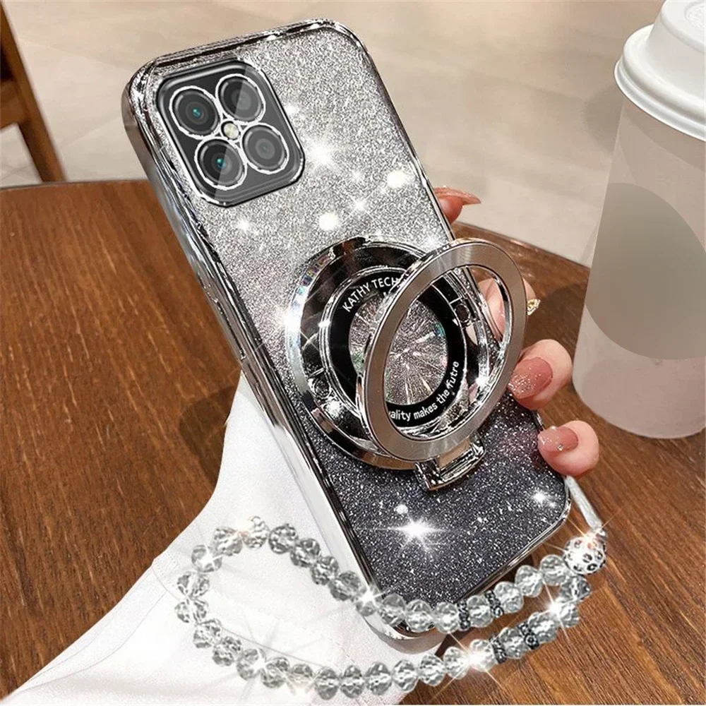 Glitter Crystal Bracelet Phone Holder Case For Samsung A36 A16 A06 A55 A15 A35 A54 A24 A34 A14 A05S Stand Bracket Silicon Cover