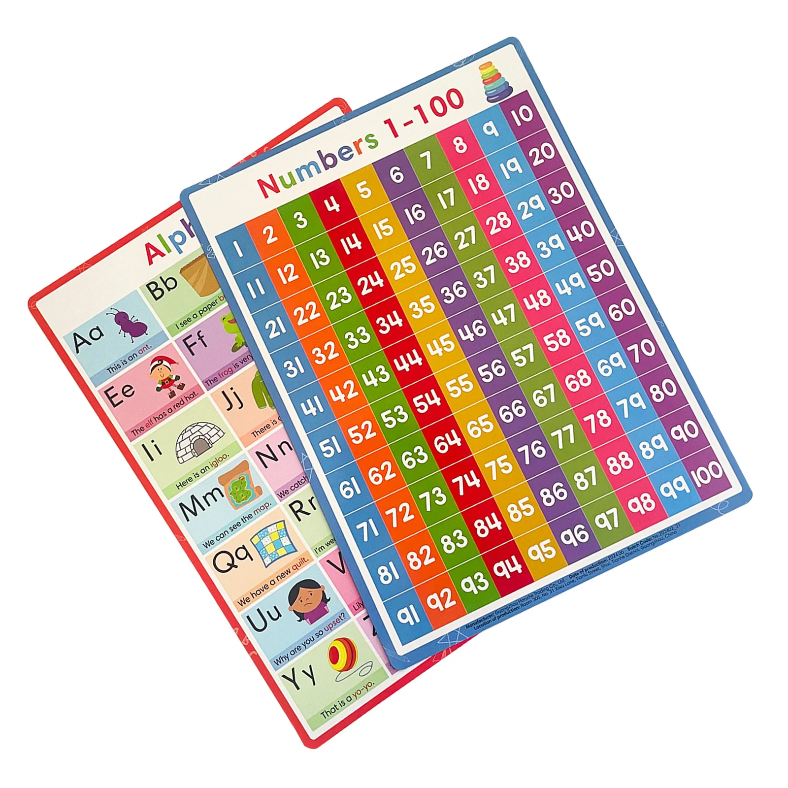 Póster de números del 1 al 100 y del alfabeto para niños, pósteres coloridos de aprendizaje, decoración de aula, gráficos educativos para niños pequeños, 2 uds.