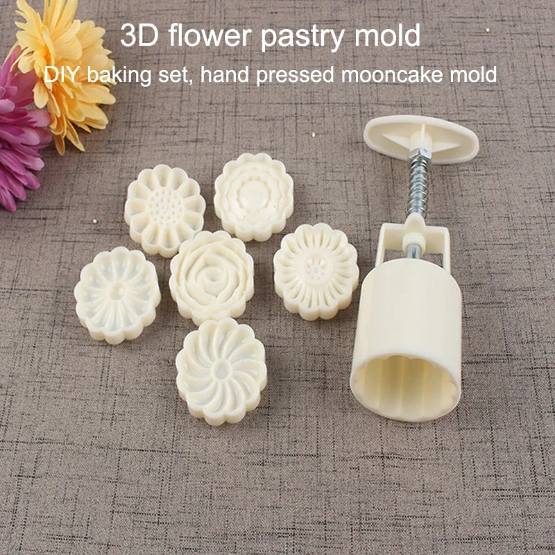 

Hot Mooncake Mold Set 6 Pieces Of 50g Pattern Seal Suitable For Mid-Autumn Cakes DIY Cookies Flower Dessert Making Tools