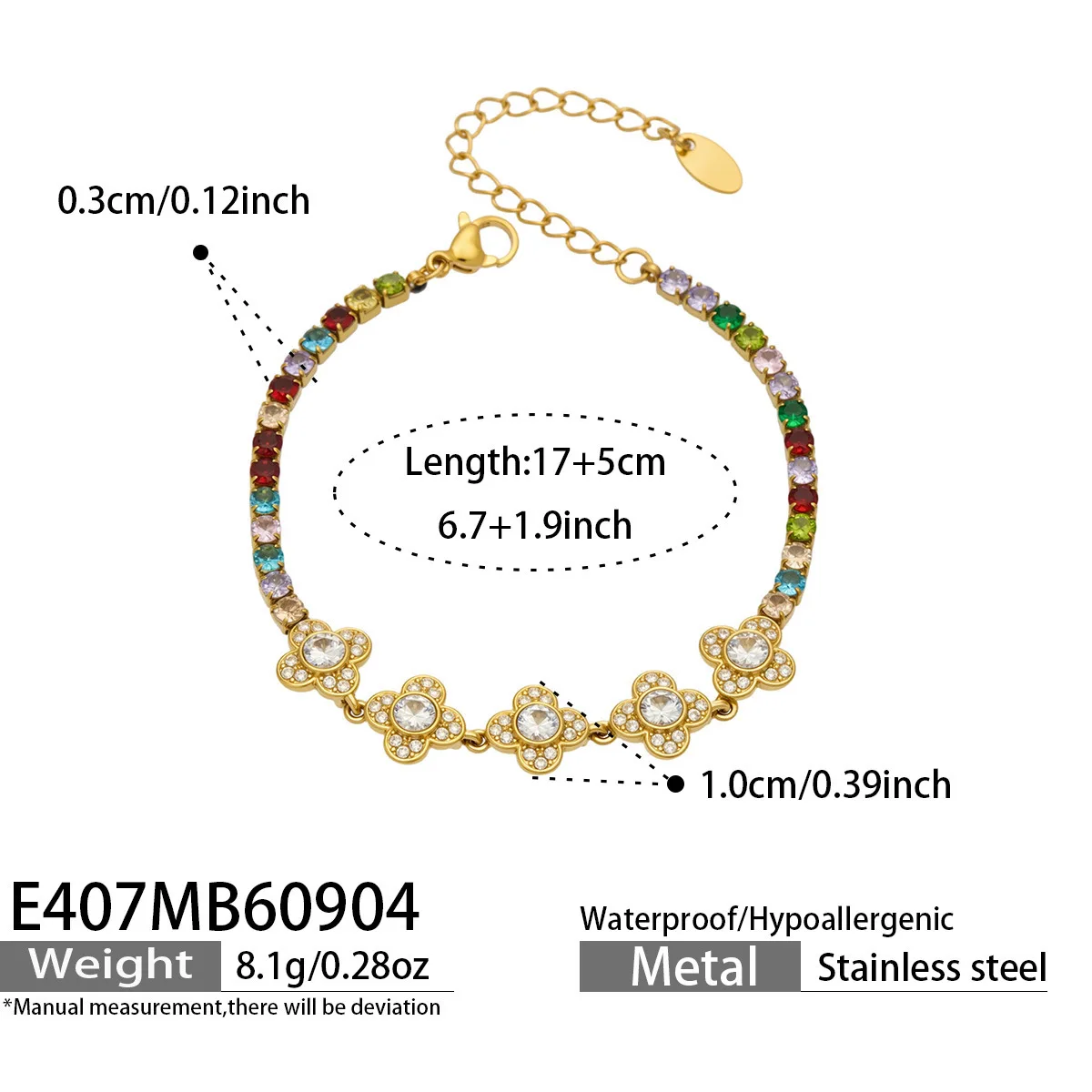 Farbiges Zirkon-Armband Tennis-Armband Edelstahl-Kettenarmbänder 18k Vergoldet Mit CZ-Blumen-Charm-Armbändern für Damen – Detail 10