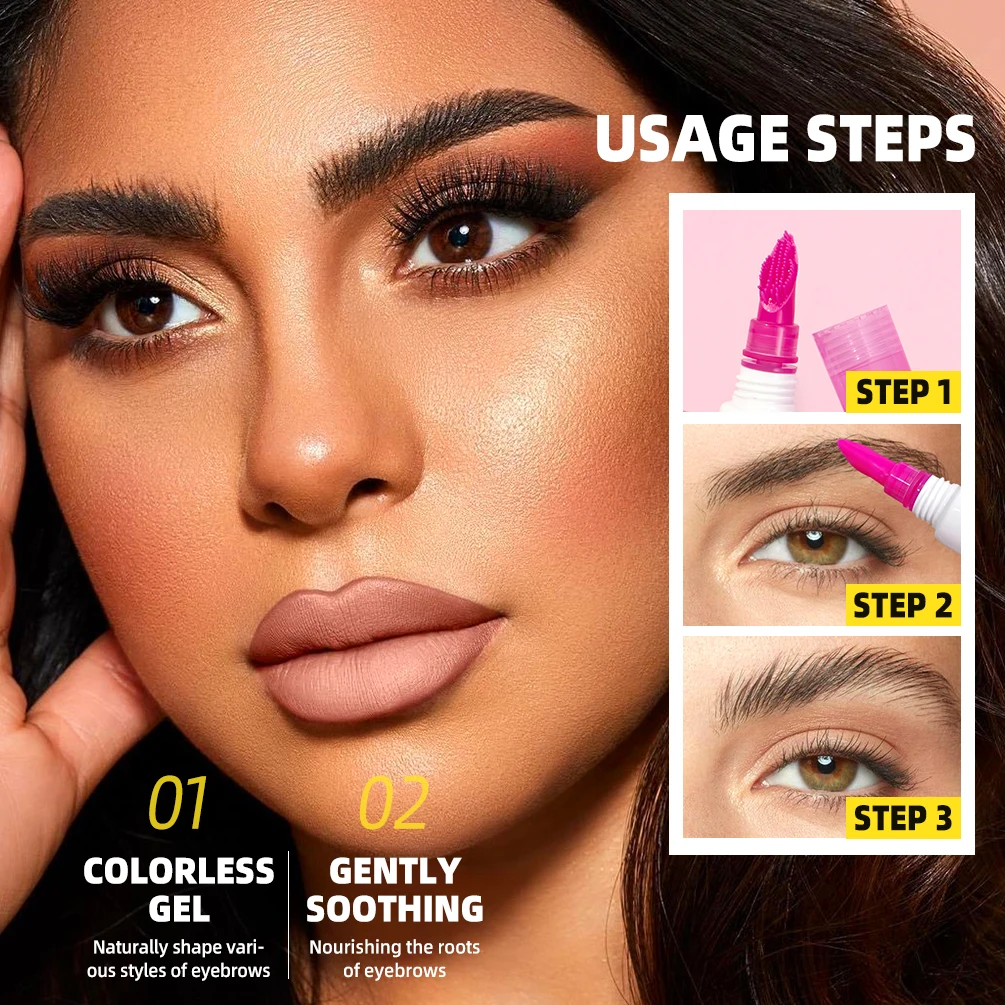 QIBEST New Design Comb-shaped Brush Head Transparent Eyebrow Styling Gel Lasting Fixing Clear Eyebrow Styling Cream Cosmetics