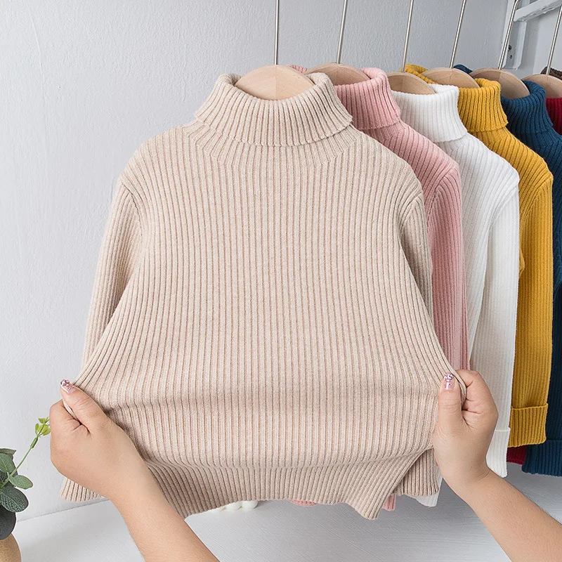 

Sweaters Knitted Tops Shirts Base Shirt Kids Clothing 2025 Autumn Winter Boys Children Medium Large High Necked Long Sleeved