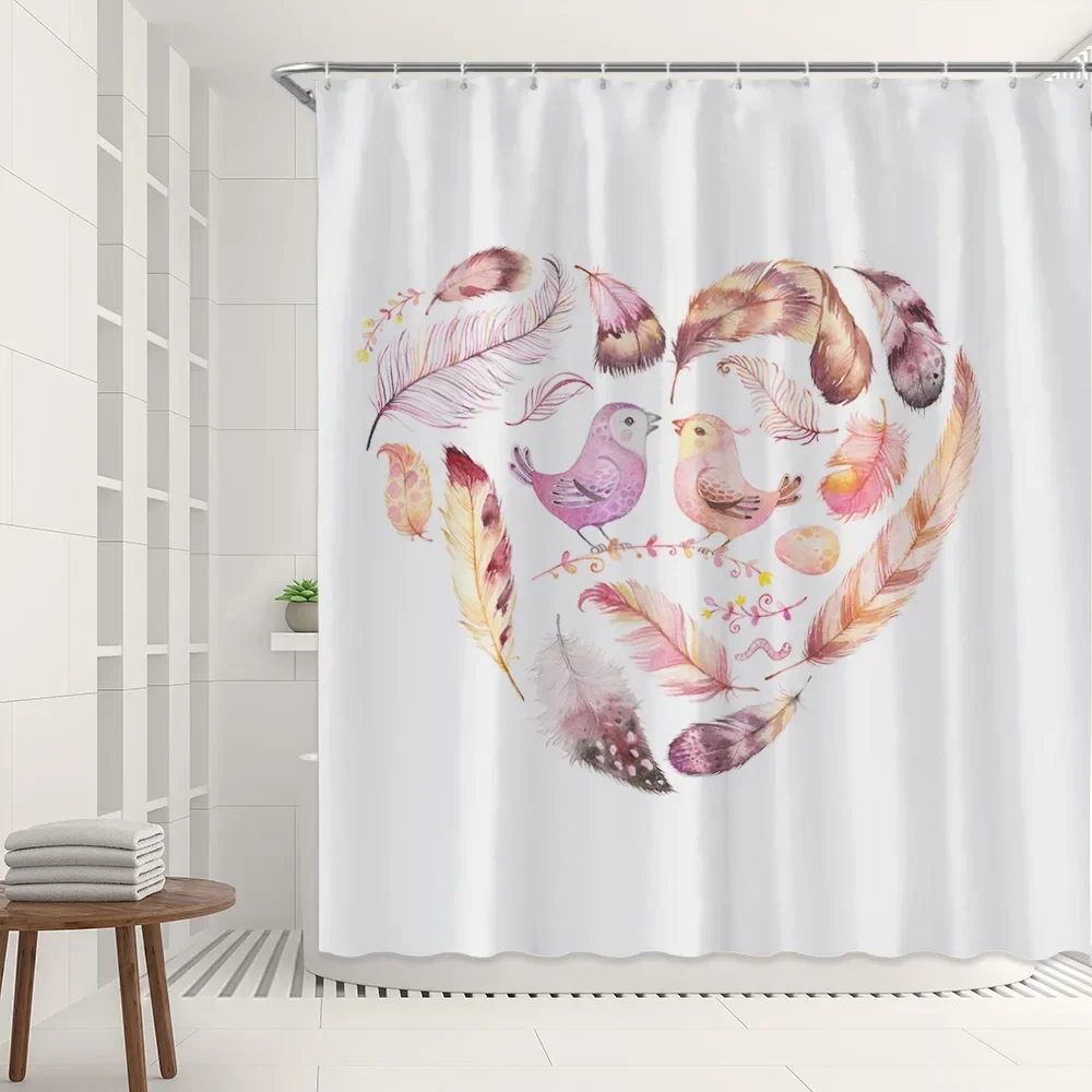 Feathers Print Shower Curtain Set Fabric Hook Aesthetic Peacocks Feather Decoration Hoom Toile Bathtub Screen Bathroom Curtain