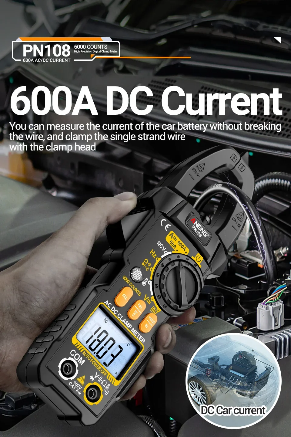 Zangenmessgerät Multimeter 6000 Zählt AC/DC Spannungsprüfer ANENG PN108 600 A Strom Widerstand Kapazität Hochpräzises Testwerkzeug – Detail 4