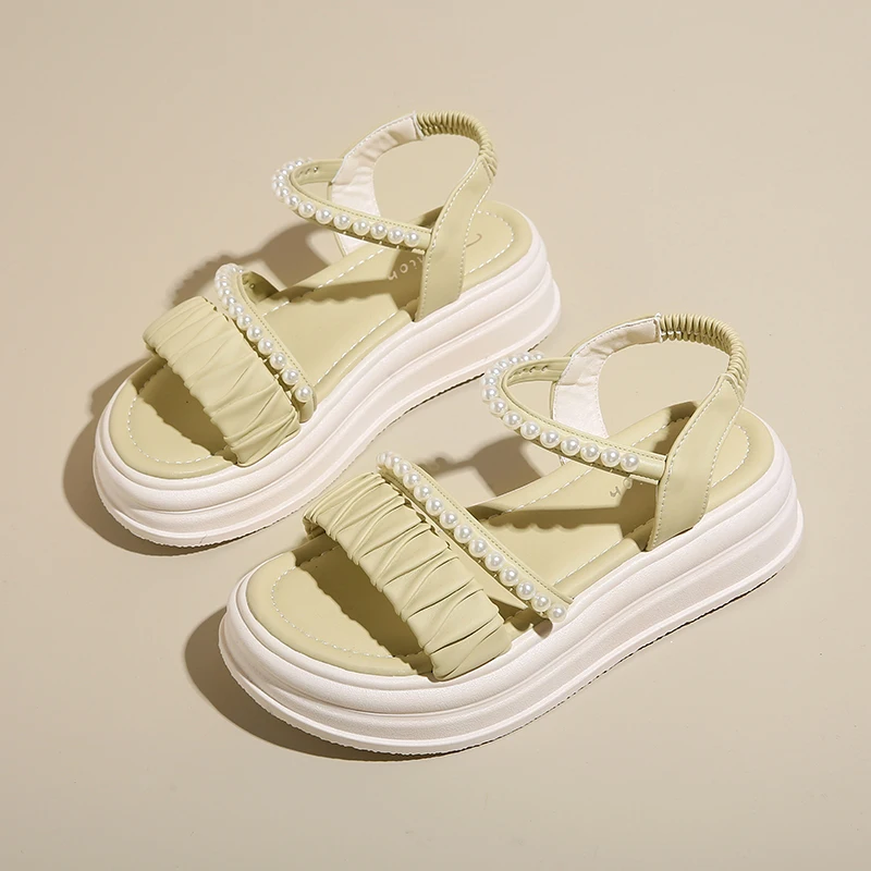 

2025 Women's Casual Thick Heel Sandals Summer Beach Roman Shoes Fairy Style Slip-On Luxury Designer Sandals for Skirts Dress