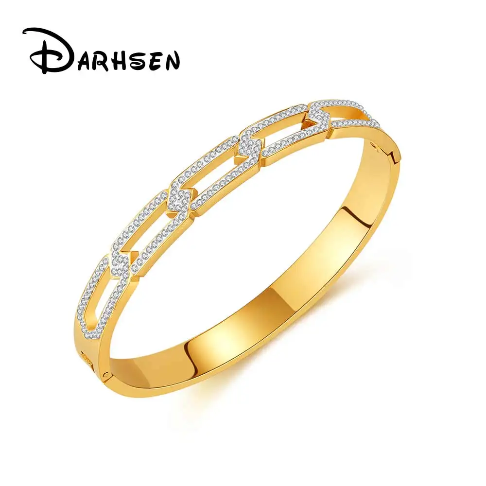 DARHSEN Stainless Steel Women Statement Bracelet Cubic Zircon Bangles Fashion Jewelry High quality Smooth Finish Gold Color