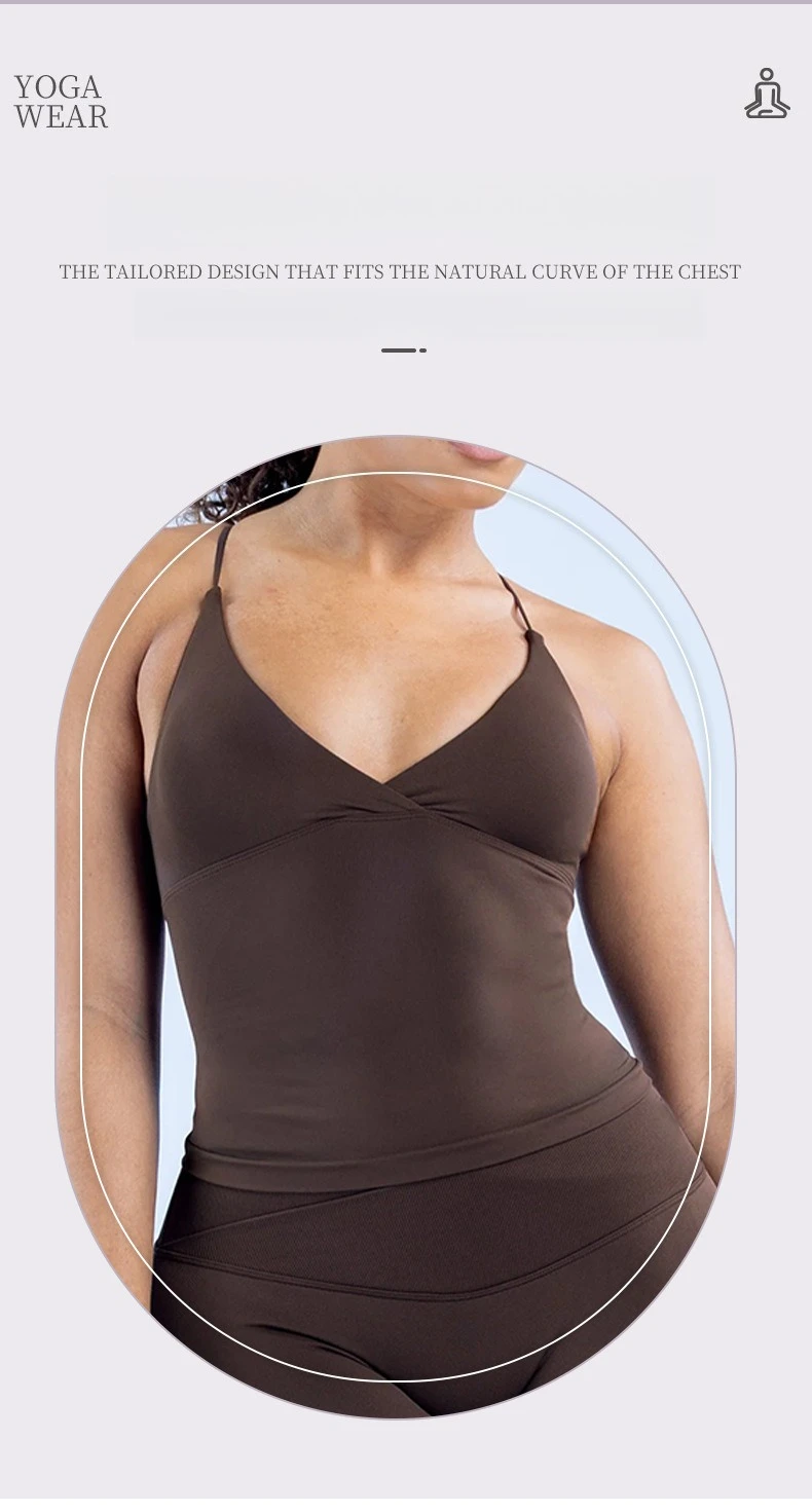 Nahtloses, gepolstertes Sport-Top für Damen mit überkreuzten Trägern, sexy rückenfreies Yoga-Top, hochelastisches Camisole-Oberteil für Sommer, Laufen, Fitness und Workout – Detail 7