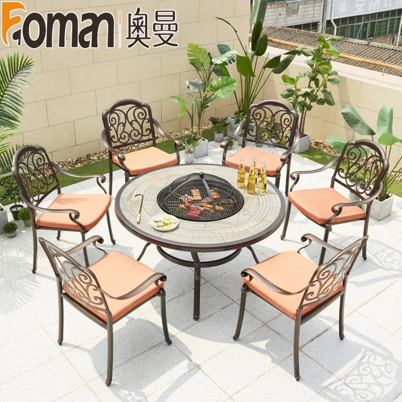 LMM Outdoor Cast Aluminum Table and Chairs Patio Furniture Set Outdoor Wrought Iron BBQ Table