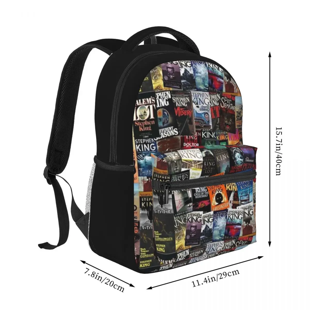 Stephen King Book Covers, Horror Bookworm New Fashion High Capacity Waterproof Backpack Trendy Girls Boys Laptop Book Bag 16inch