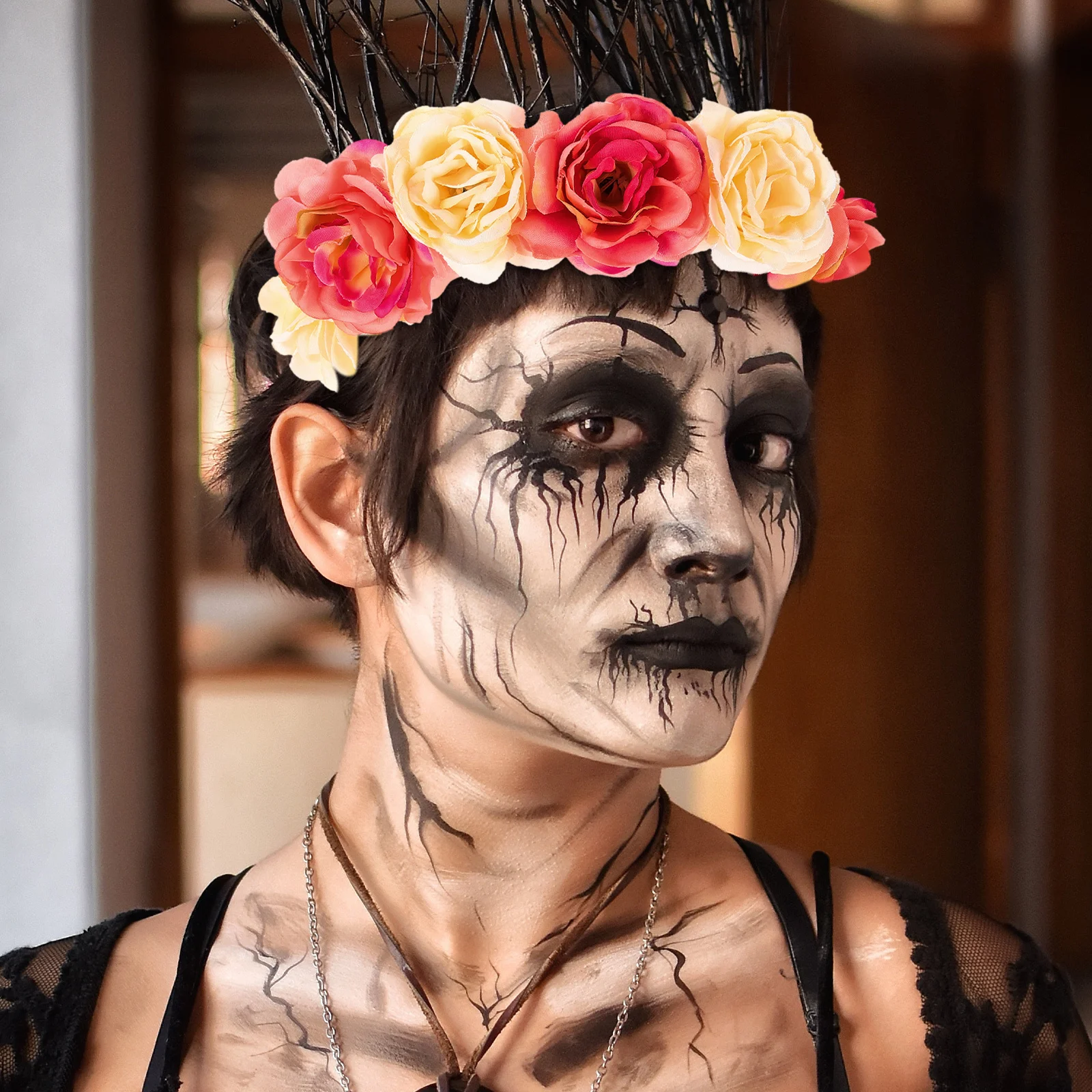 

2Pcs Colorful Imitation Flower Hairband Neatly Crafted Floral Headpiece for Halloween Costume Women Adjustable Size