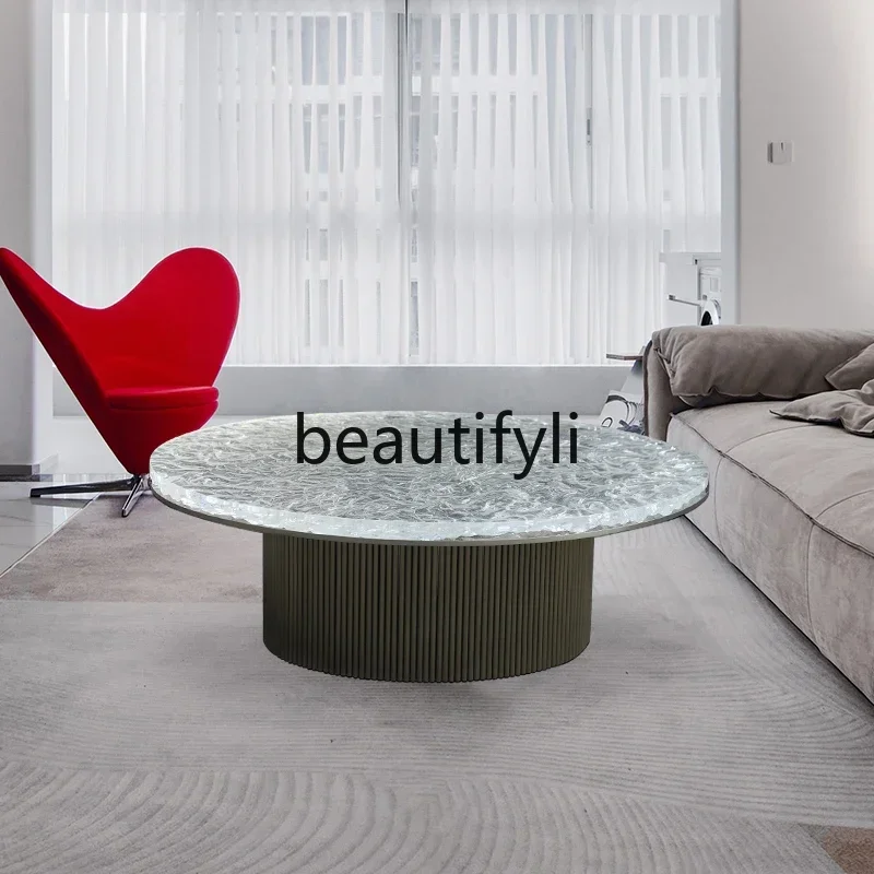 

xzzModern light luxury coffee table living room household tea table round transparent resin acrylic water ripple