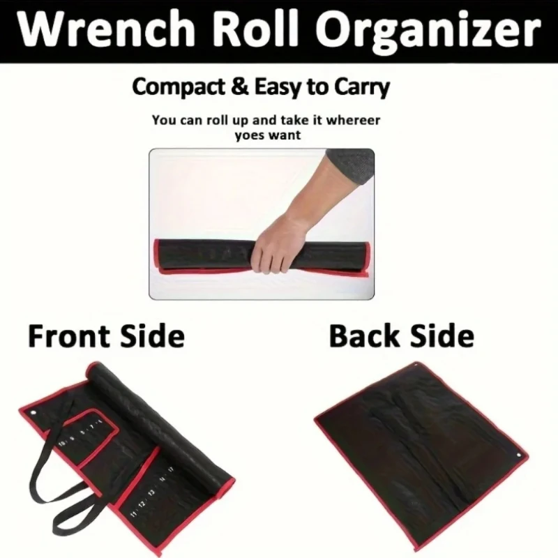 16-Pocket Canvas Wrench Roll Up Tool Bag, Portable Dual-Use Wrench Organizer Pouch for  Hardware Hand Tools Storage