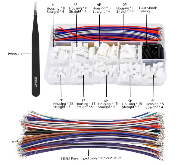 ชุดขั้วต่อแบบตรงพร้อมปลอกพลาสติก PH2.0MM ระยะห่าง 2345678910P พร้อมสายไฟ 165MM 10 สี