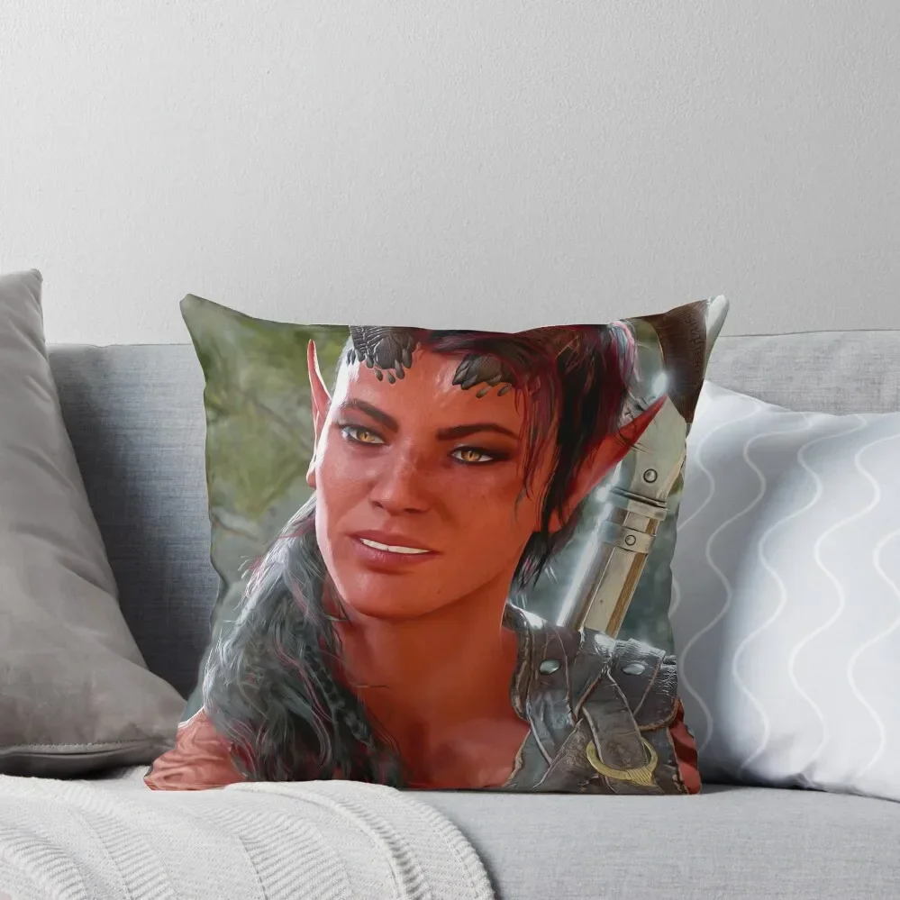 Karlach the Tiefling Barbarian Adventurer close up Throw Pillow Luxury Cushion Cover Room decorating items pillow