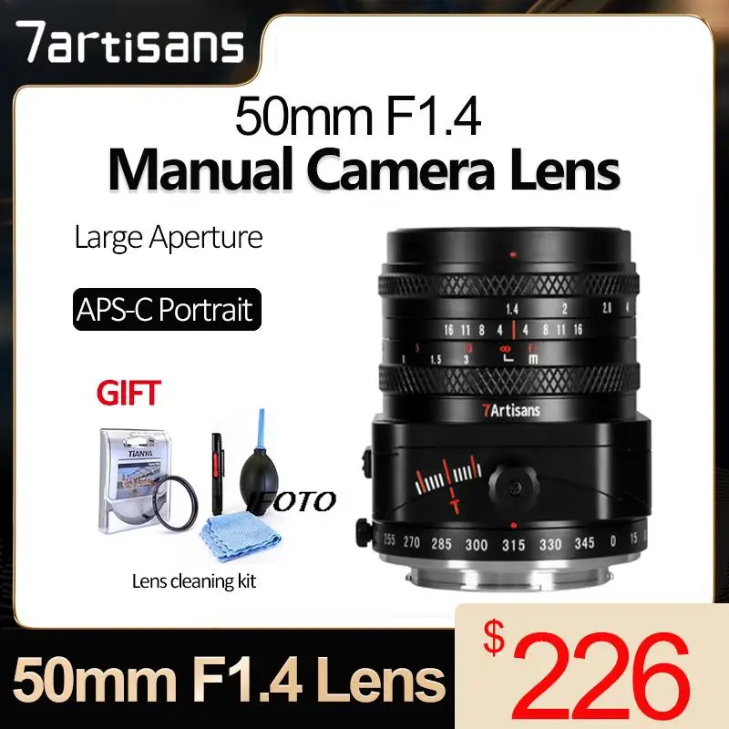 

7artisans 50mm F1.4 Tilt Lens Manual Lens Large Aperture APS-C Tilt Portrait Lens ForSony E Fujifilm XF M/43 Mount Cameras