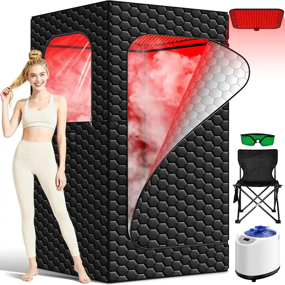

Portable Inrared Sauna, 160 LEDs Red Light Sauna Box, Steam Sauna Tent with 3L Steamer, 15 Heating Levels or Home Spa, Relaxatio