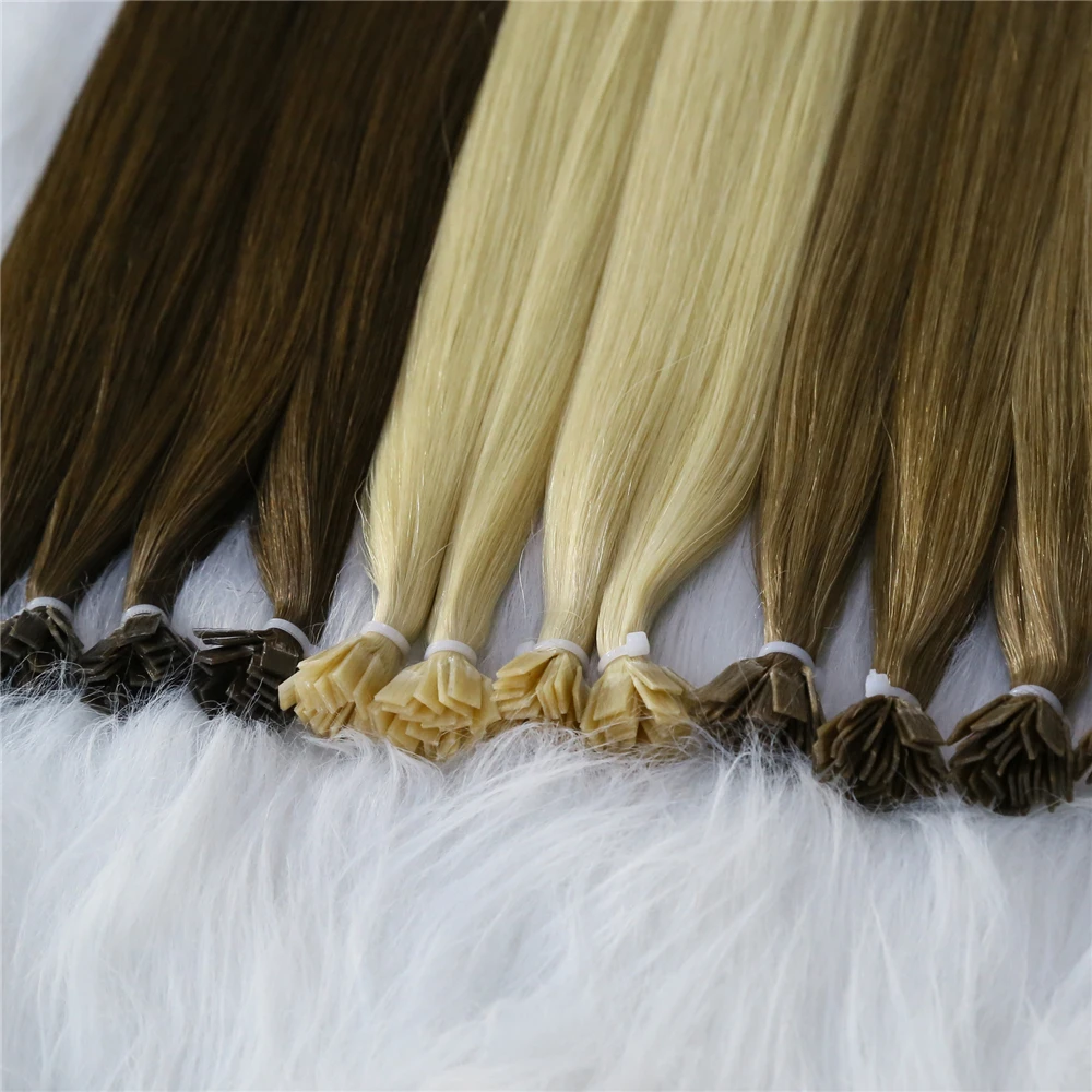 Direto Flat Ponta extensões de cabelo, cabelo humano Natural, Queratina Cápsula, Brown e Loiro Cor, 12-26in, 50 PCs/Set