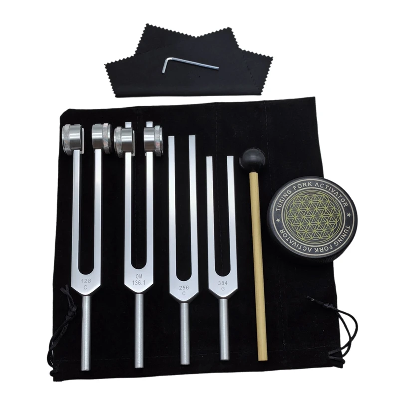 

Tuning Forks For Healing Set 128Hz, 136Hz, 256Hz, 384Hz & Hockey Puck Activator For Healing,Sound Therapy,Keep Body