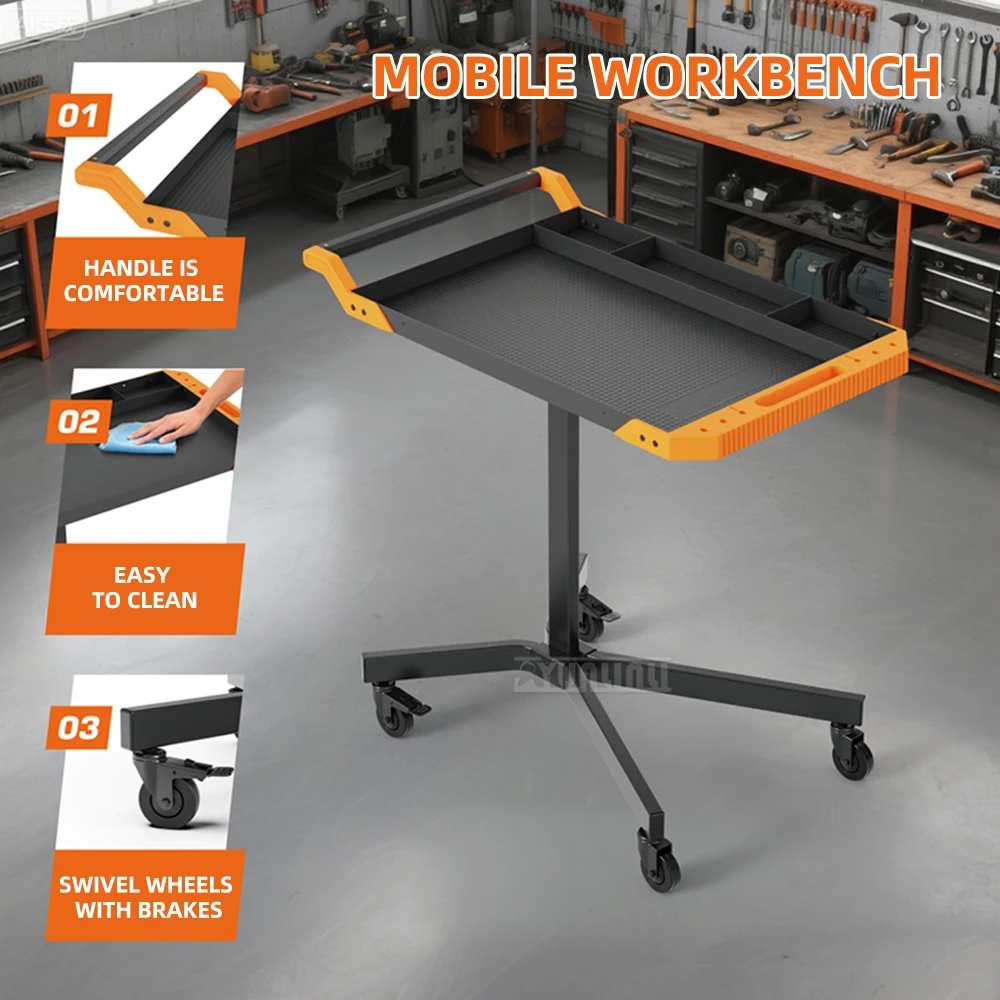 Höhenverstellbare mobile Werkbank | Rollender Werkzeugwagen für die Autoreparatur | Garagen-Workshopstisch mit Rollen ​