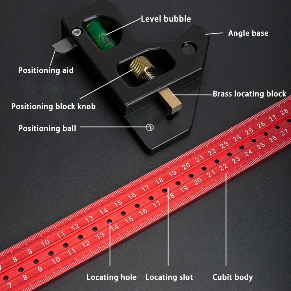 1Pcs Combination Square Woodworking Scriber Square Ruler Aluminum Alloy 45°/90°Woodworking Square Tool