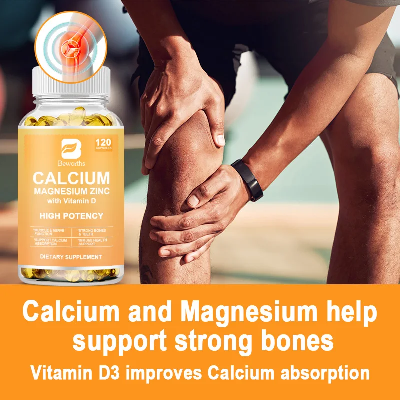 BEWORTHS Calcium Magnesium Zinc Capsule Vitamin D3 Support Immune ,Bone,Teeth, Nervous System & Muscle Health Non-GMO,Vega