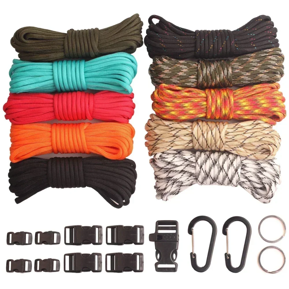 Kits de Artesanato com Paracord 550, 5 Cores, 5m Cada, Corda de Paraquedas Durável para Fazer Pulseiras de Paracord, Cordões e Joias