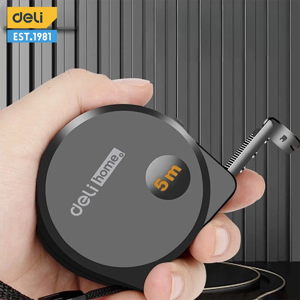 Deli Tools-fita Métrica Portátil Material de Aço Carbono Preto Alta Qualidade Ferramenta para Trabalhar Madeira 5m pc