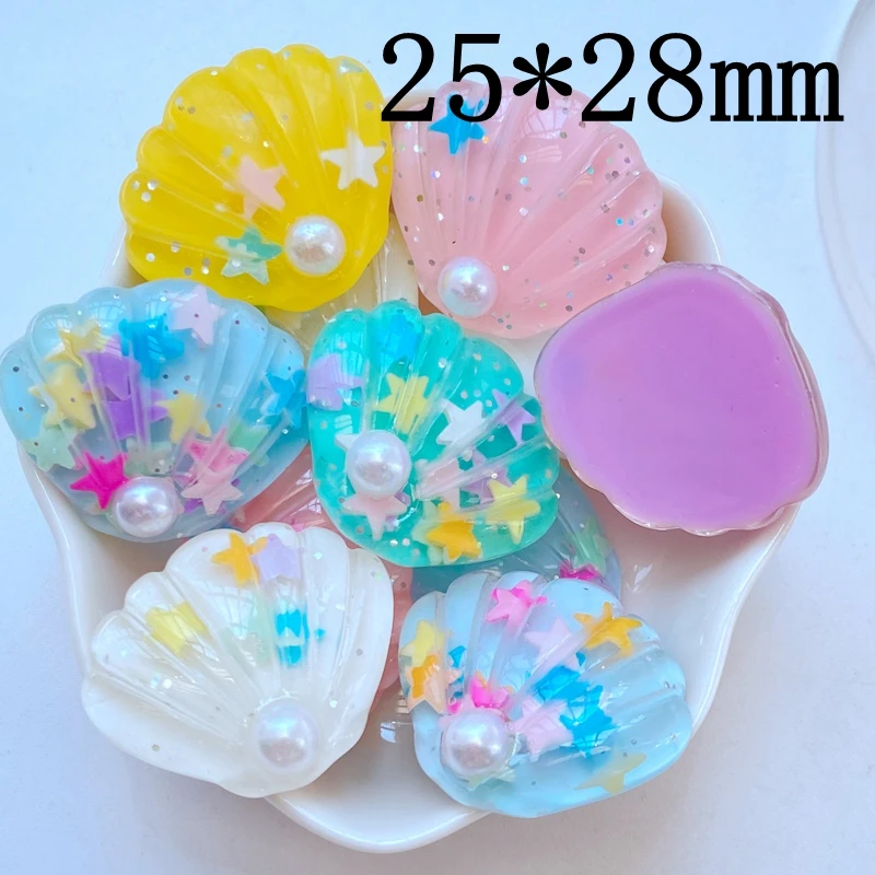 10Pcs New Cute 25*28mm Pearl Shell Flat Back Resin Cabochons Scrapbooking DIY Jewelry Craft Decoration Accessorie