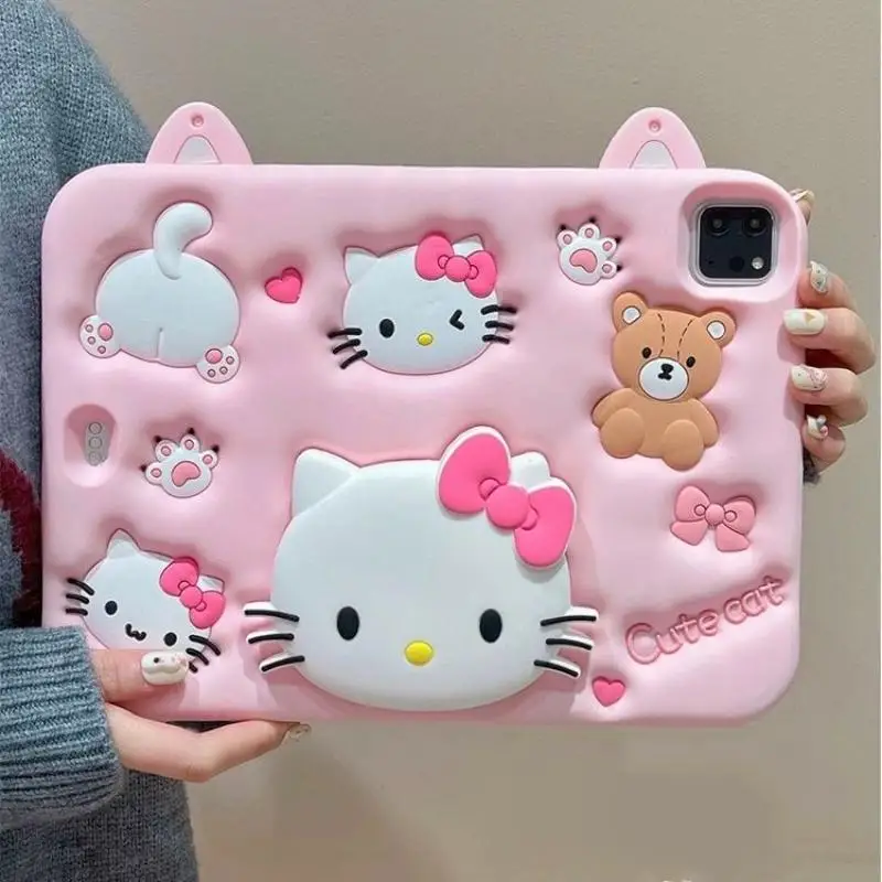 Cute Sanrioed Hello Kitty Silicone Ipad Tablet Protective Cover Cartoon Silica Gel Universal Stand Anime Portable Student Gift