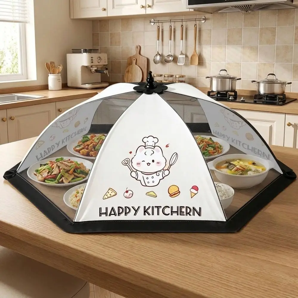 Cartoon Collapsible Food Cover Umbrella Style Mesh Mosquito Proof Cover Dust-proof Lightweight Insect Prevention Cover