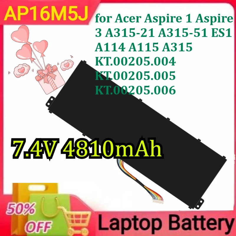 

AP16M5J for Acer Aspire 1 Aspire 3 A315-21 A315-51 ES1 A114 A115 A315 KT.00205.004 KT.00205.005 KT.00205.006 New 7.4V 4810mAh