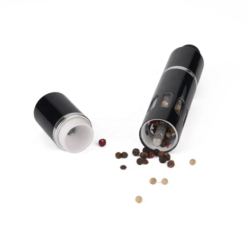 Mini Portable Thumb Press Salt and Pepper Metal Spice grinders Set with Base