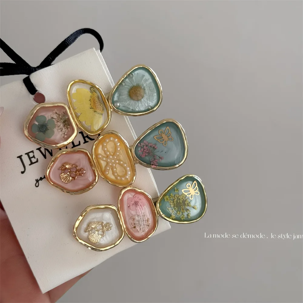 Hair Clip Dried Flower Duckbill Resin Coated Soft Non Slip Lightweight Women Hair Accessory for Daily Home Office Travel