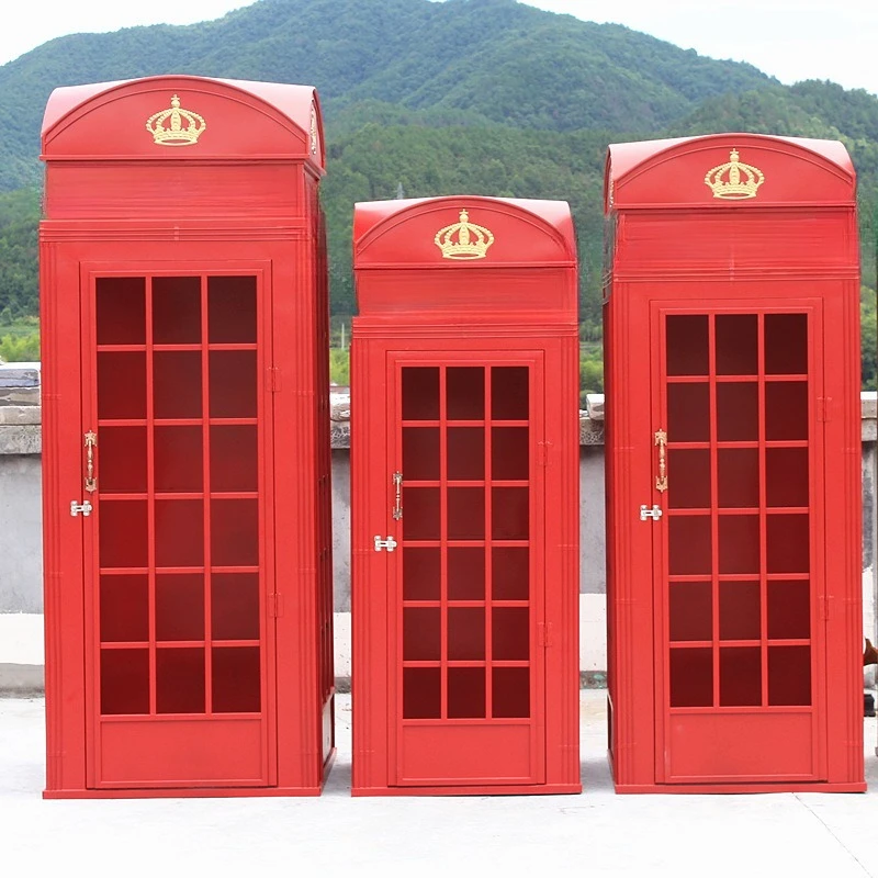

Vintage London red phone booth large European ornaments soft decoration photography
