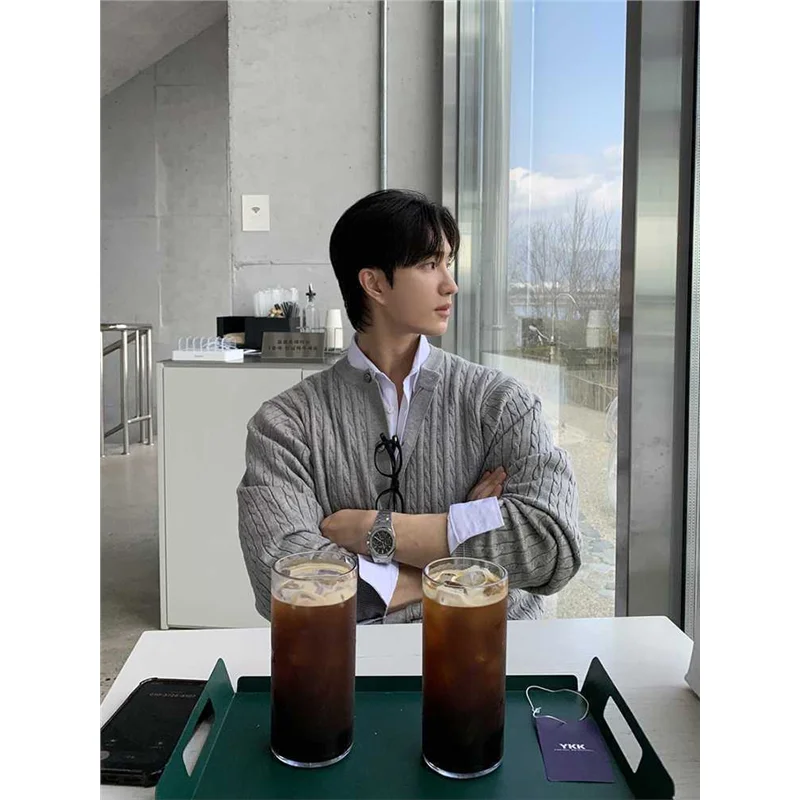 الكورية Sle الرجال سترة مشغولة من الصوف ربيع الخريف جديد تنوعا تصميم صغير تويست شريط الراقية سترة عادية العصرية #3