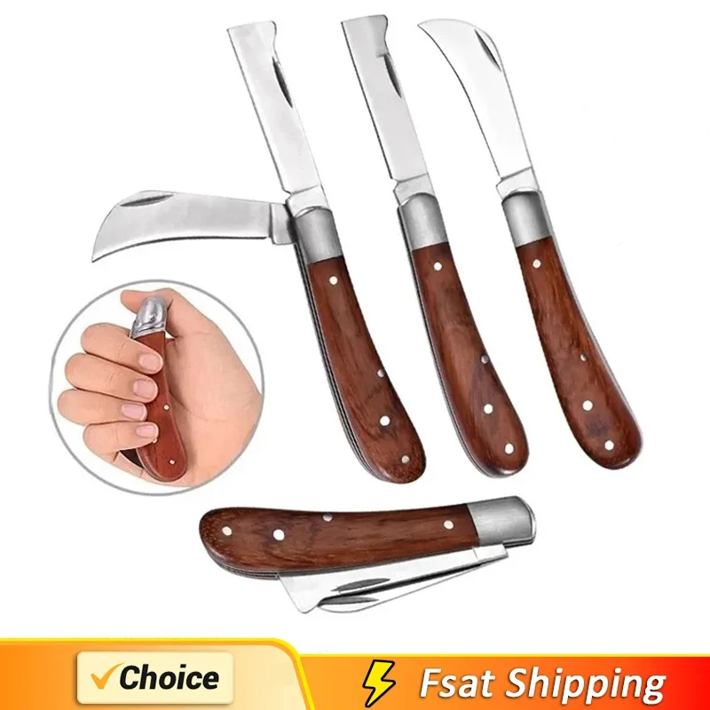 Cuchillo de injerto plegable, herramientas de injerto, cuchillo de podar profesional para jardín, cortador de injerto de árboles frutales, cuchillo con mango de madera