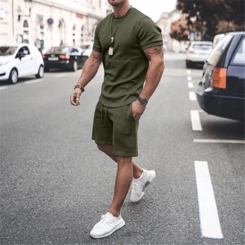 2024 Summertime Men's Solid Suit Short Sleeve Shorts Men's Casual Movement Fashion Big Yards Suit 12 Colors S-4XL Garnitur męski