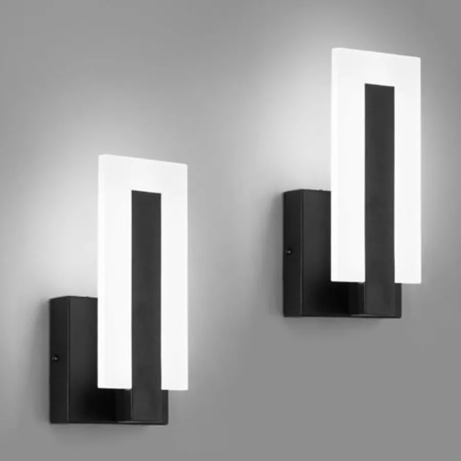 

Modern LED Wall Sconce, Black Indoor Wall Light Fixtures, 6000K Cold White Wall Mounted Lamp Set of 2, Acrylic Wall Sconce Ligh