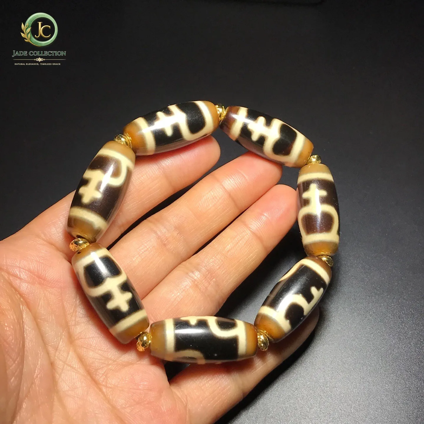 Unique Tibetan Old Agate dZi Aquarius Beads Amulet Bracelet J0405