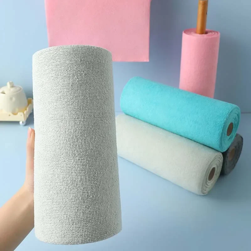 Rollo de Paños de Limpieza de Microfibra Desechables, Toallas de Cocina Súper Absorbentes de Secado Rápido, Paños Multiusos para Limpieza del Hogar