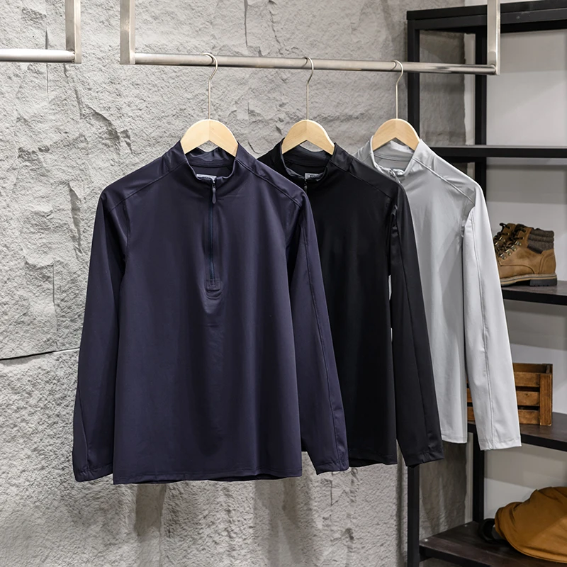 

Мужская повседневная футболка с длинным рукавом для активного отдыха, высокоэластичная, быстросохнущая, весна-осень, современный крой, однотонная