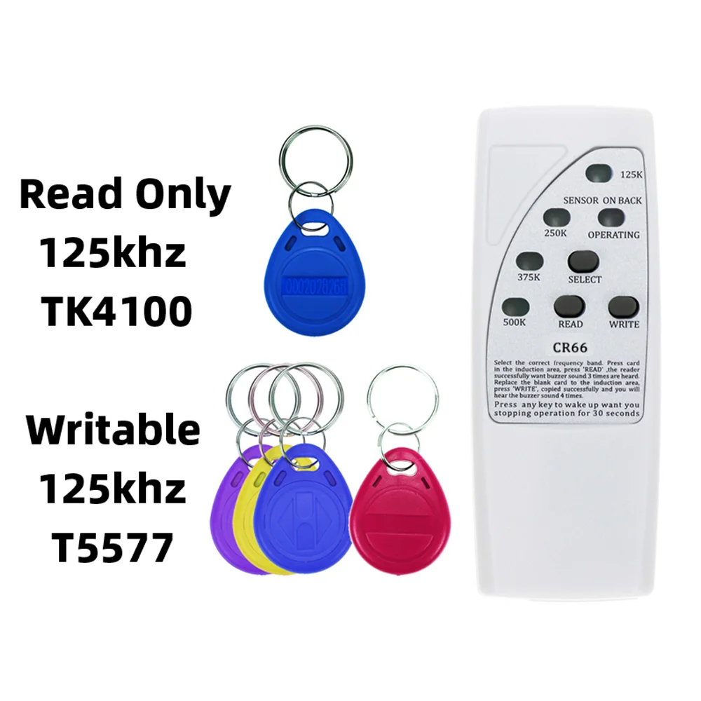 قارئ/كاتب بطاقات RFID مع مؤشر ضوئي: ناسخة/ناسخ رباعي التردد 125 كيلو هرتز - برامج EM4305/T5577 علامات الهوية، Keyfobs والمفتاح