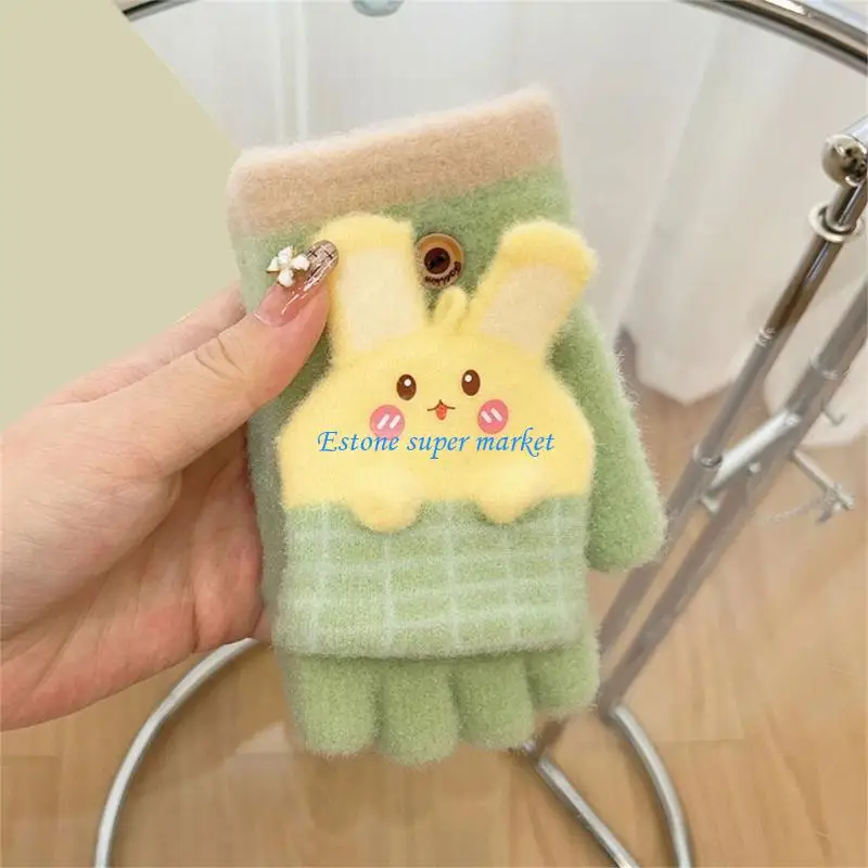 

090B 1 Pair Child's Fingerless Gloves with Cover, Cartoon Split Finger Gloves