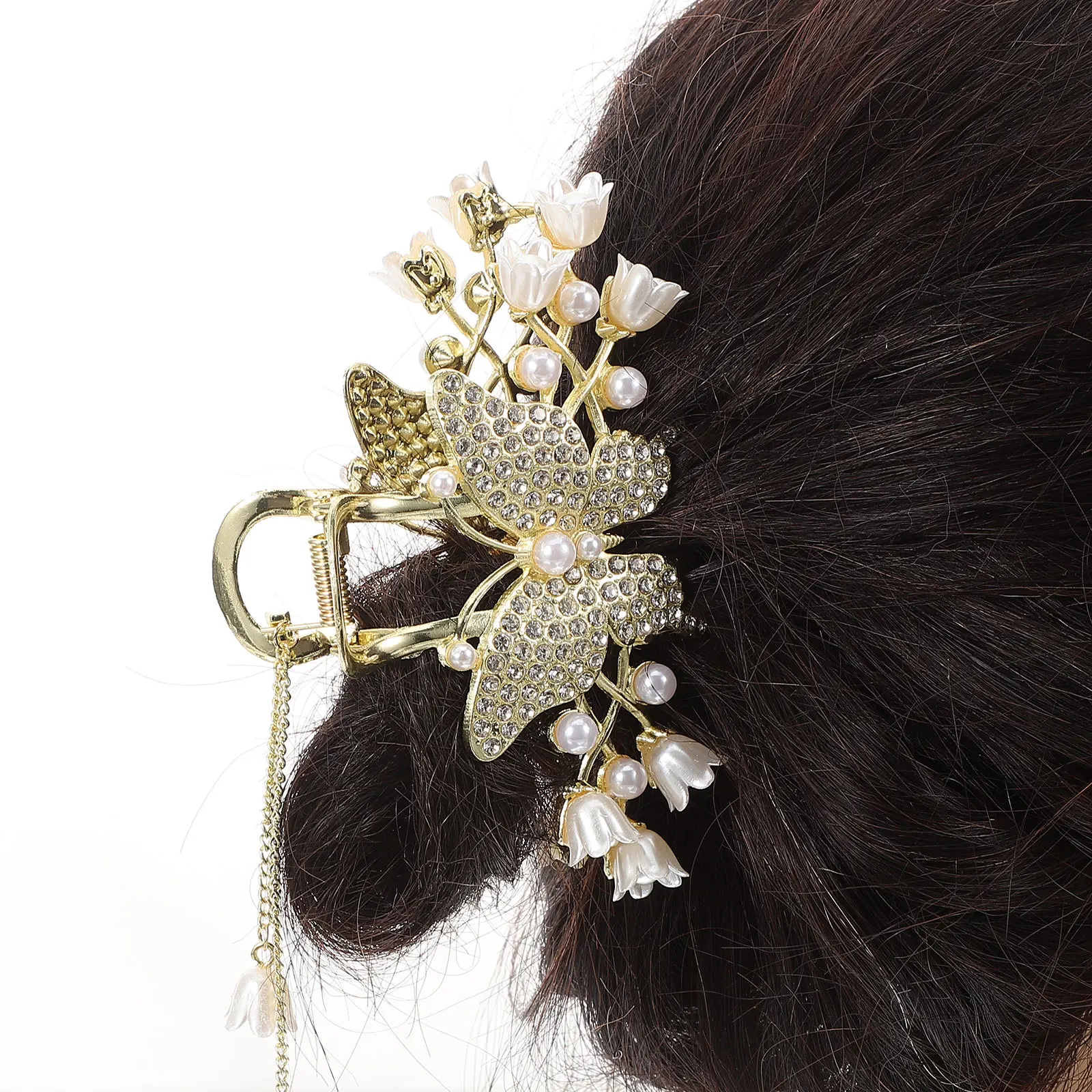 

Lily of The Valley Metal Hair Clip Claw Barrette Butterfly Pearl Decorative Hair Clasp Secure Hold for Women Barrettes for Women