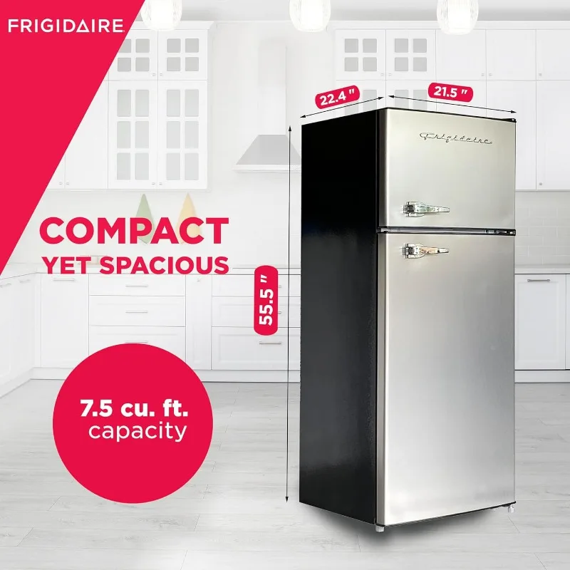 Frigidaire EFR751, 2 Door Apartment Size Refrigerator with Freezer Combo, 7.5 cu ft, Platinum Series, Stainless Steel